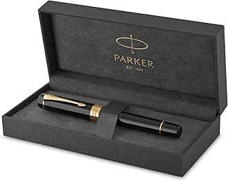 PARKER Duofold Centennial Fountain Pen, Classic Black with Gold Trim, Medium Solid Gold Nib, Black Ink and Convertor (1931382)